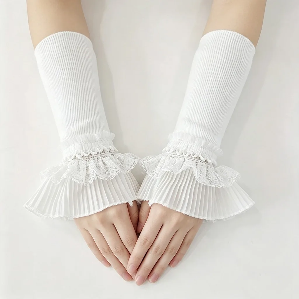 Knit Lace Arm Covers Solid Color Fake Sleeve Cuffs Decorative Cuffs Lace Trim Women'S Arm Sleeves For Dresses Adult Women All
