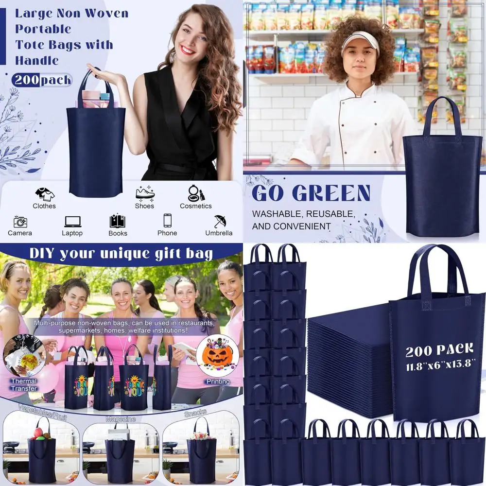 

Large Foldable Non-Woven Shopping Bags with Handle, Portable Tote, Bulk 11.8x6x13.8 Inch