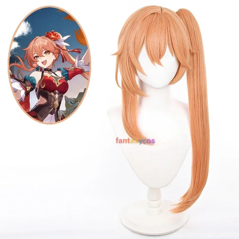 Guinaifen Cosplay Wig Honkai: Star Rail  Long Straight Orange Ponytail Wigs Heat Resistant Synthetic Hair for Halloween Costume