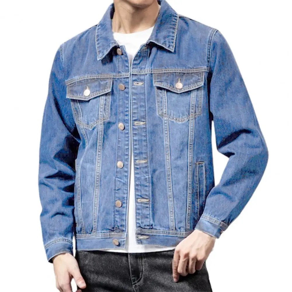 Spring Color Men Jeans Coat Single-breasted Turn-down Collar Denim Cardigan Jacket Slim Fit Outwear jaqueta jeans masculina