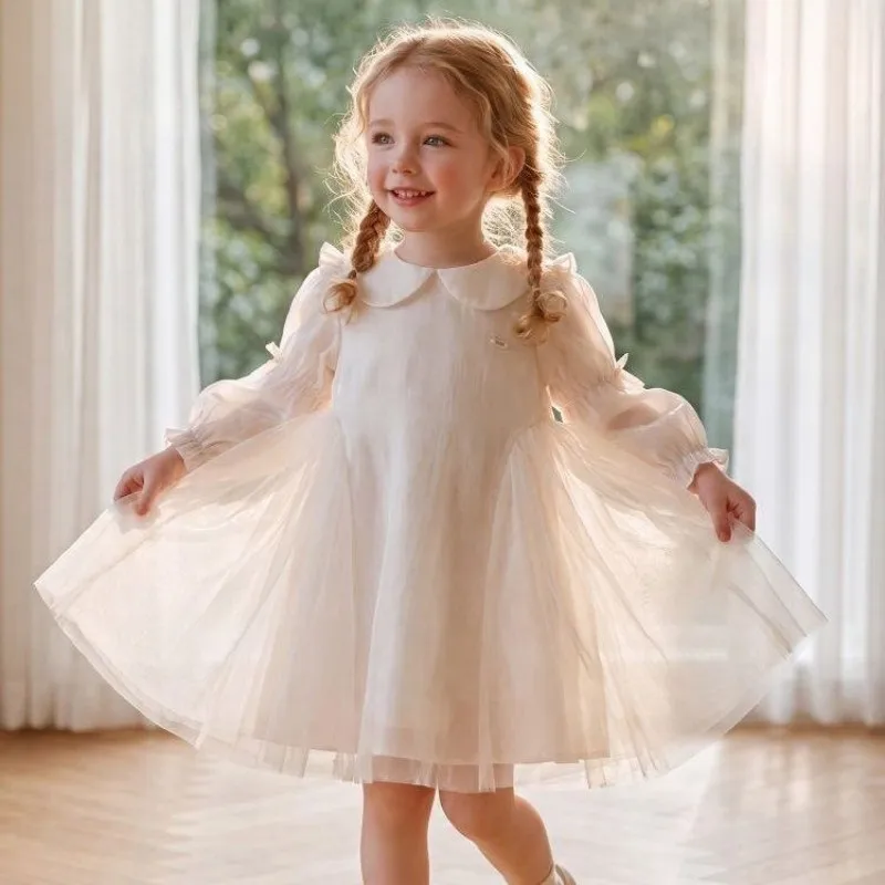 Baby Girls' Dress Spring and Autumn New Style Children's Long Sleeve Mesh Birthday Dress 0 2 4 6 10 12 Y