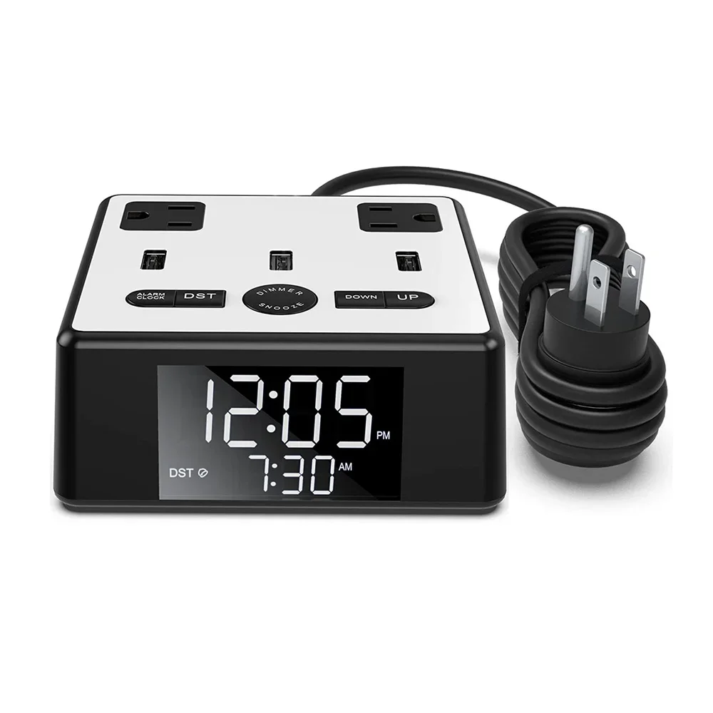 Wake Up Light 3 Usb Ports 2 Ac Outlets 6ft Power Cord Surge Protector Power Strip Charging Station Cube Led Digital Alarm Clock