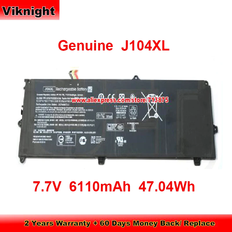 

Genuine J104XL Battery HSTNN-UB7E for Hp Elite X2 1012 G2(1KE33AW) xu100259 1LV19EA JI04XL 901247-855 7.7V 6110mAh 47.04Wh