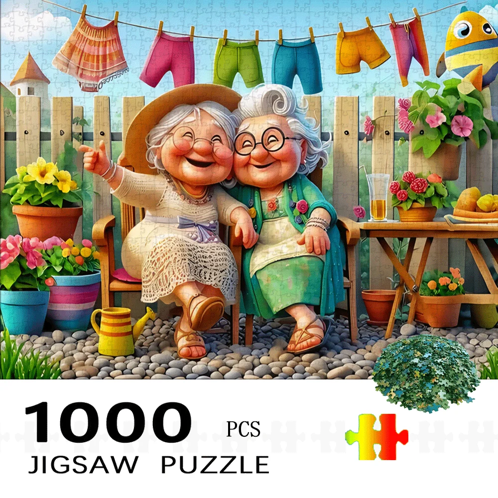 Grand puzzle 1000 pièces adapté aux adultes et aux personnes âgées-cerveau sur le thème des couples âgés avec des couleurs vives, activité familiale DIY