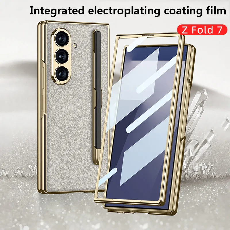 

Для Samsung Galaxy Z Fold7 Fold 7, чехол со слотом для ручки, гальванический высококачественный кожаный стильный простой универсальный защитный чехол от падения