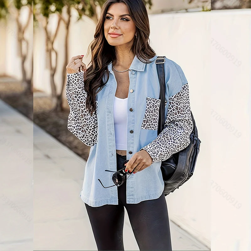 

Women's Elegant Four-Season Leopard Print Patchwork Fashion Printed Long-Sleeved Shirt, Suitable for Daily Work, Casual Wear, and Party Outfits