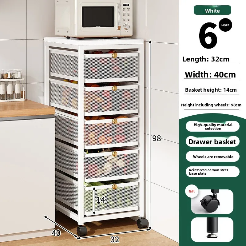Keuken groentemand, uitneembare, van vloer tot plafond reikende fruit- en groentenopbergmand, grote capaciteit, gelaagde plank
