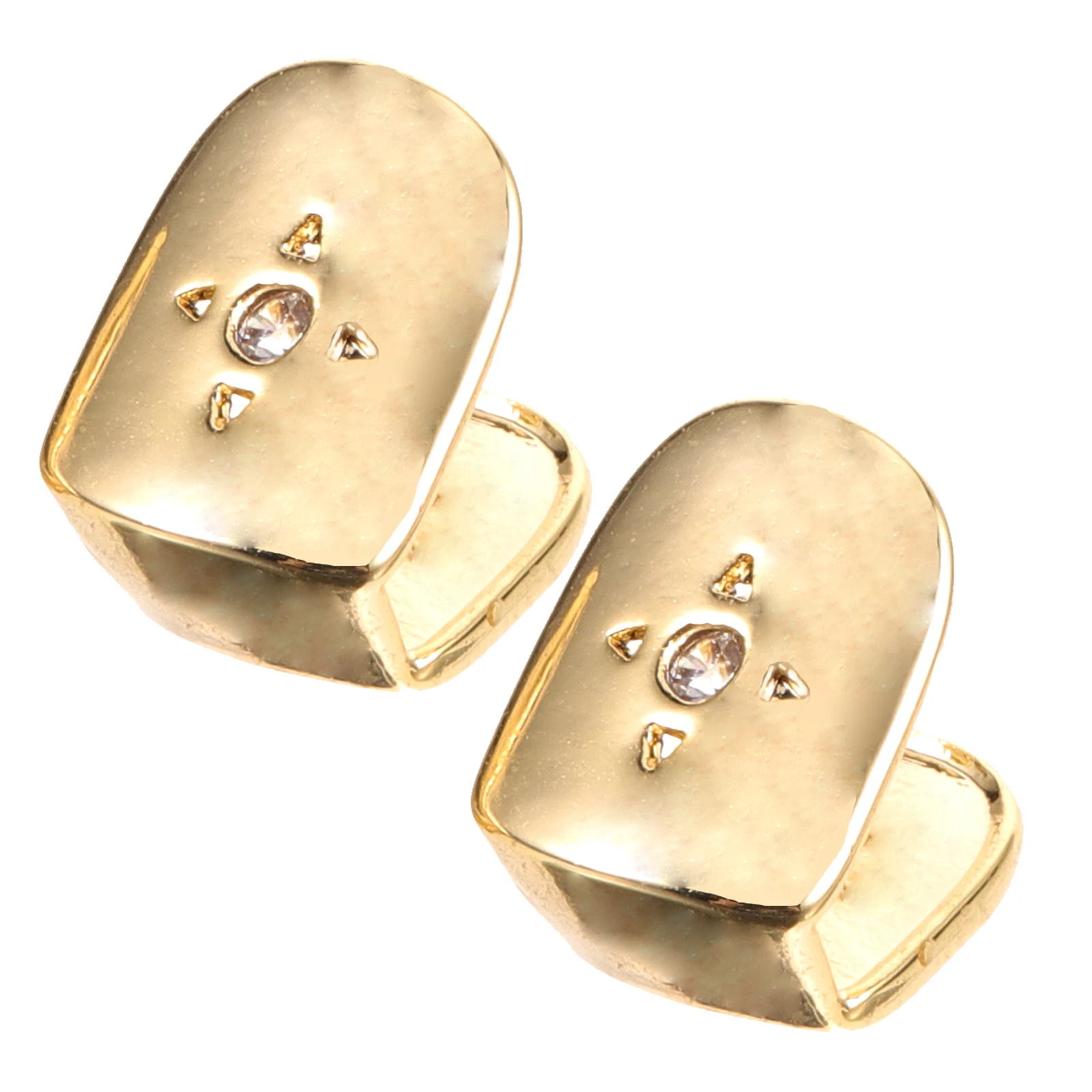 Grelha de dentes decorativa, 2 peças, material de cobre, uso seguro, brilhante, joias de dentes únicos para hip-hop, suprimentos, adereços de cosplay de rapper