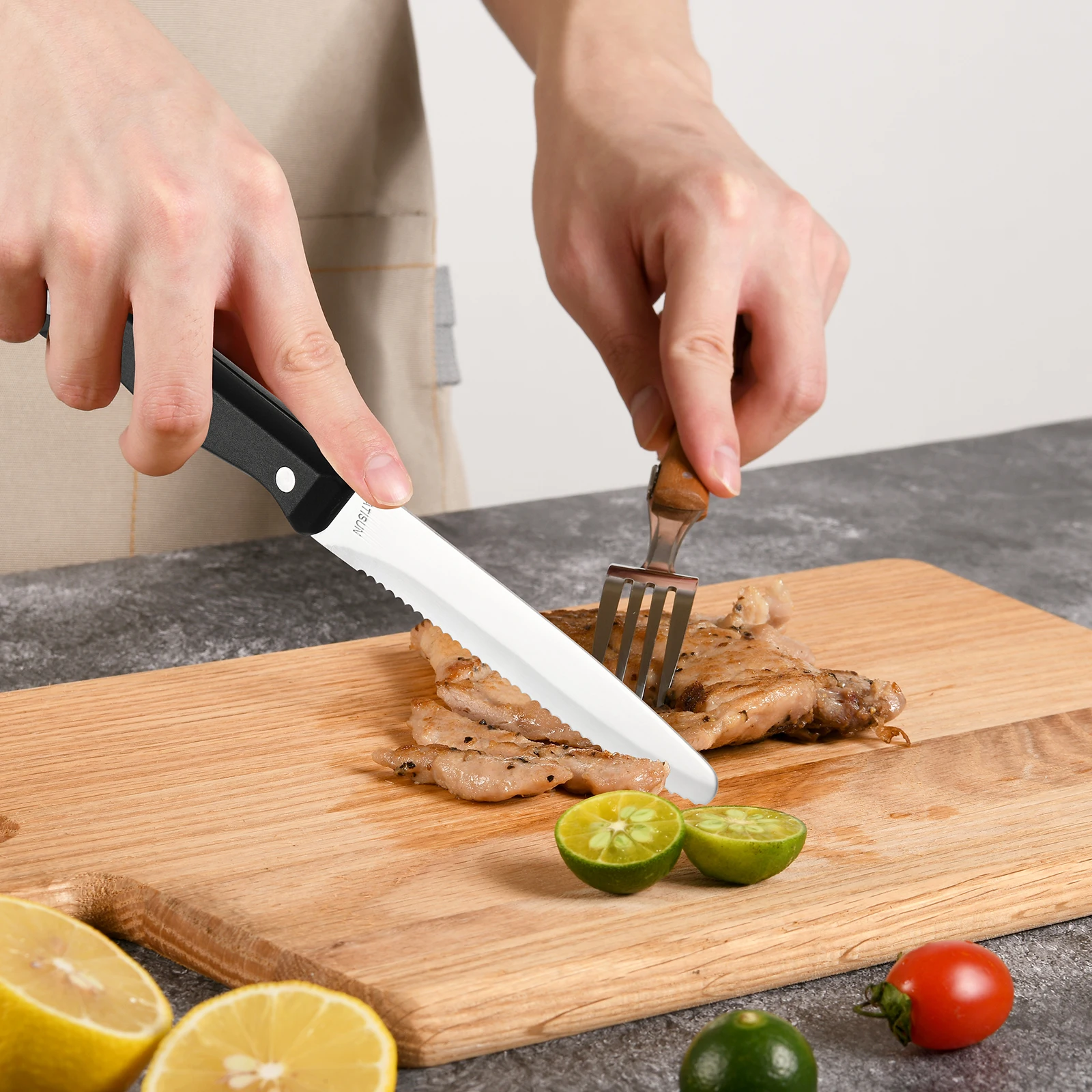 Katisun 12 Pcs 4.5 Inch Round Tip Serrated Steak Knife Set POM Triple Rivet Handle Dishwasher Safe Home Restaurant - view 6