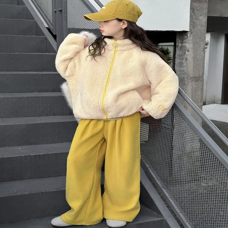 Kawaii معطف غير رسمي مجموعة موضة 2 قطعة ملابس الأطفال 2025 مبطن الملابس في الهواء الطلق مجموعات الفتيات معاطف الاطفال فتاة الشتاء الكورية