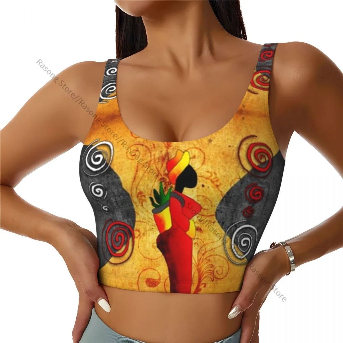 Sexy Sports Vest Traditional Woman Surrounded By The Swirling Motifs Of Savannah Female Streetwear Sport Lingerie Tee Crop Top