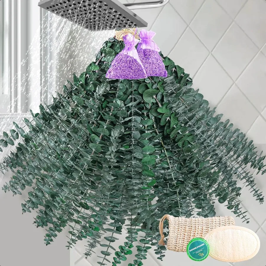 

Набор сушеных пакетиков из эвкалипта и лаванды, 35 шт., 17 дюймов, натуральные настоящие стебли эвкалипта для душа, висит с мешком для мыла, выставка из люфы