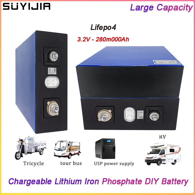 Large Capacity Lifepo4 3.2V 280Ah Chargeable Lithium Iron Phosphate Battery High Power DIY Suitable Solar Energy Storage System