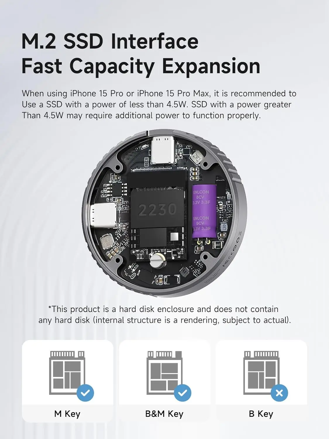 Hagibis Magnetic M.2 2230 NVMe SSD Enclosure with Magsafe for iPhone 15 Pro Max ProRes, USB C 3.2 10Gbps to NVMe PCI-E Adapter