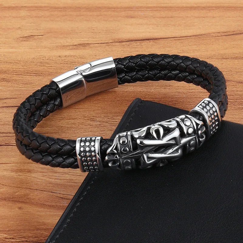 Vintage Star of David Jewish Religious Jerusalem Morgan Star of David Leather Bracelet Men's Jewelry