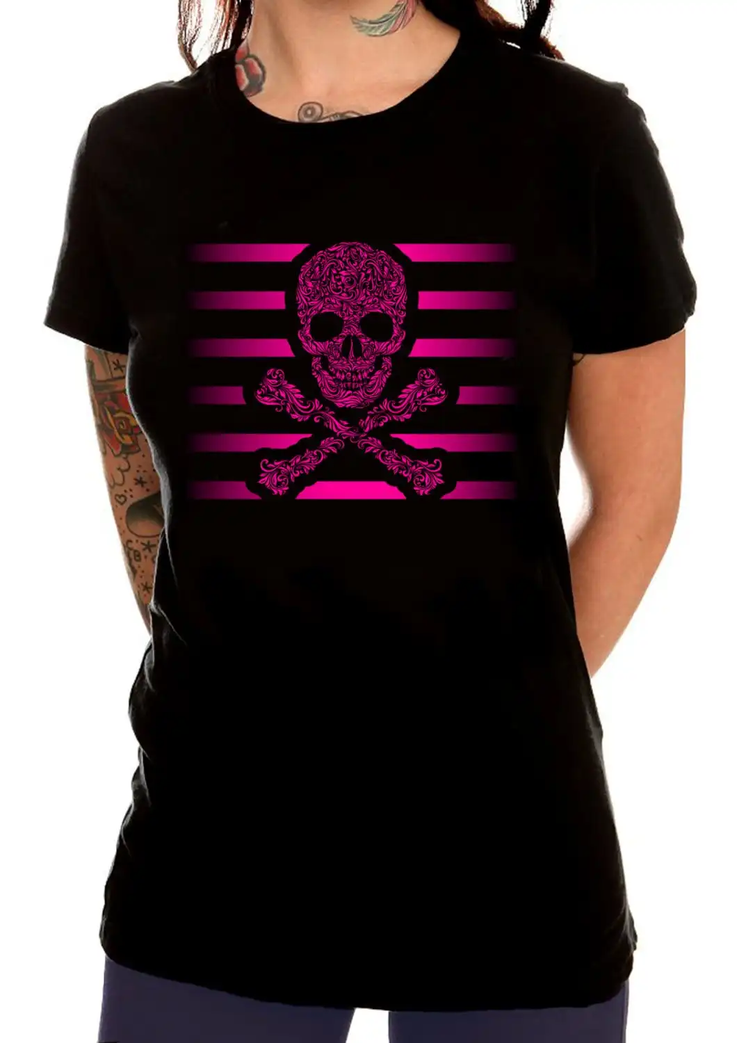 Floral Skull and Crossbones Women's T Shirt