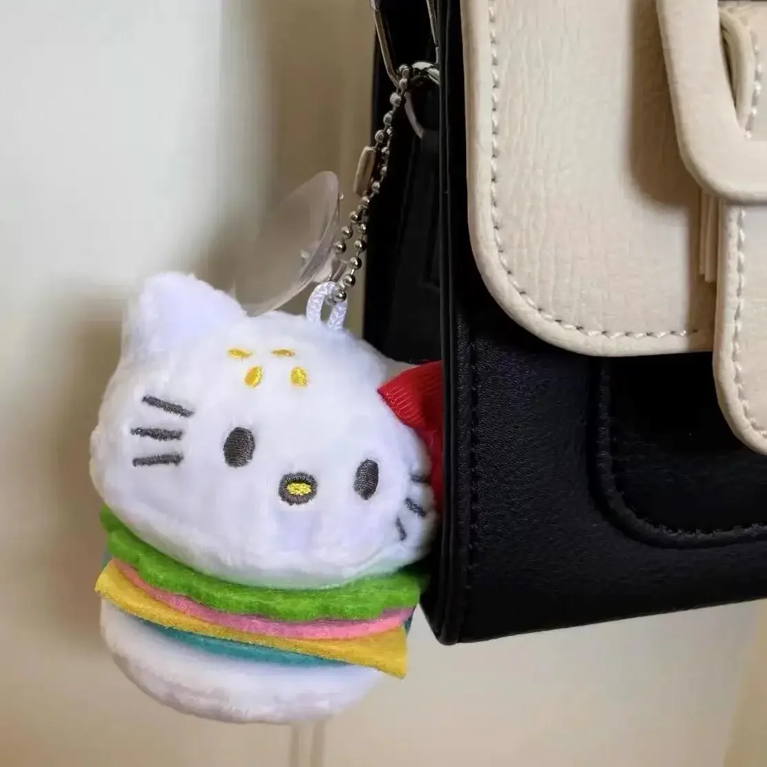 Sanrio Cartoon Hello Kitty Cute Burger Keychain Plush Doll Bag Pendant Kawaii Anime Toy Pendant Couple Girl Gift