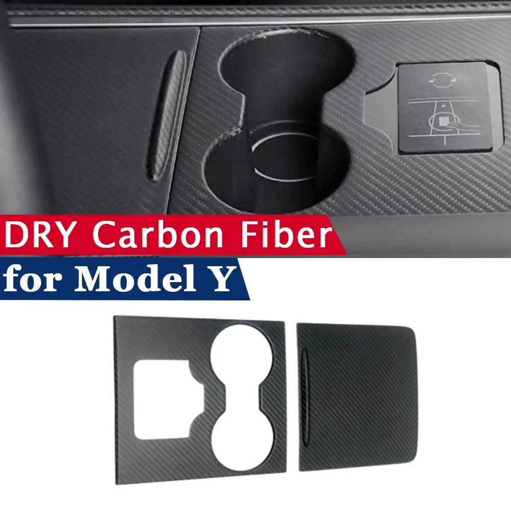 

Dry Carbon Fiber Cover for Tesla Model Y 2021 2022 2023 2024 LHD RHD Interior Accessories Cup Holder Frame Sticker 2 PCS