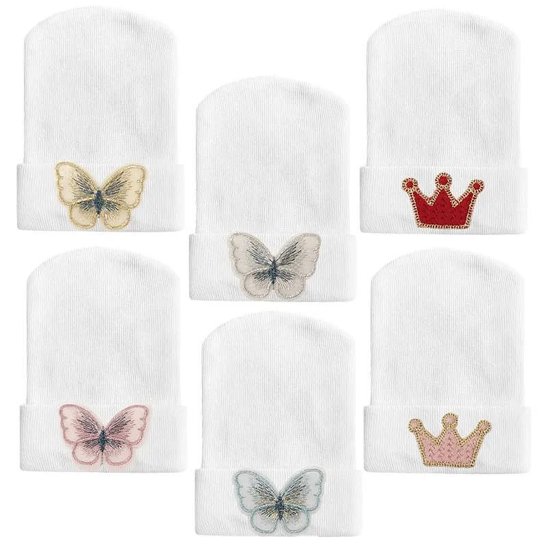 Newborn Baby Girls Butterfly Crown Beanie Hats Boys Kids Star White Hospital Cotton Hat New Born Baby Photography Props Stuff