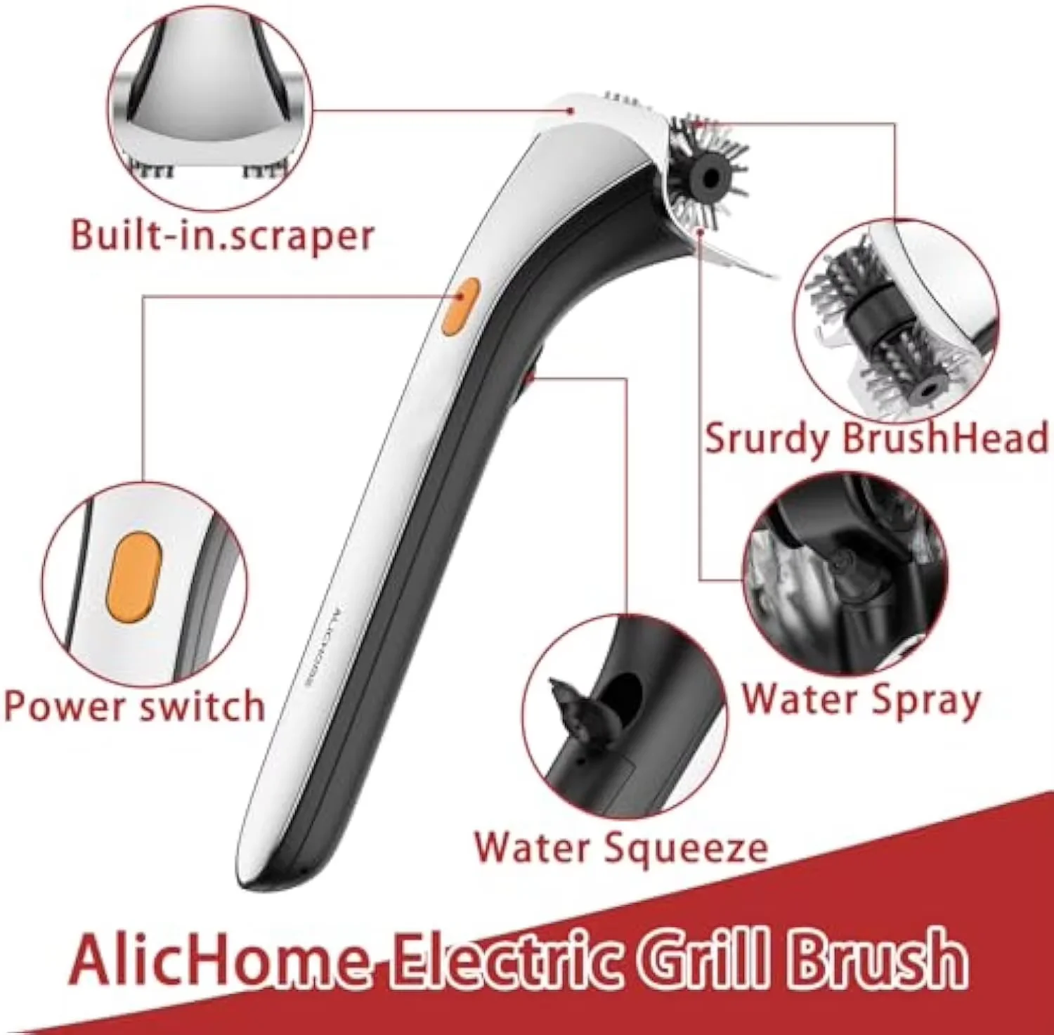 Luxury Metal Cordless Electric BBQ Grill Brush-Rechargeable Outdoor Barbecue Cleaner Fast Scrubbing & Durable Safe Design