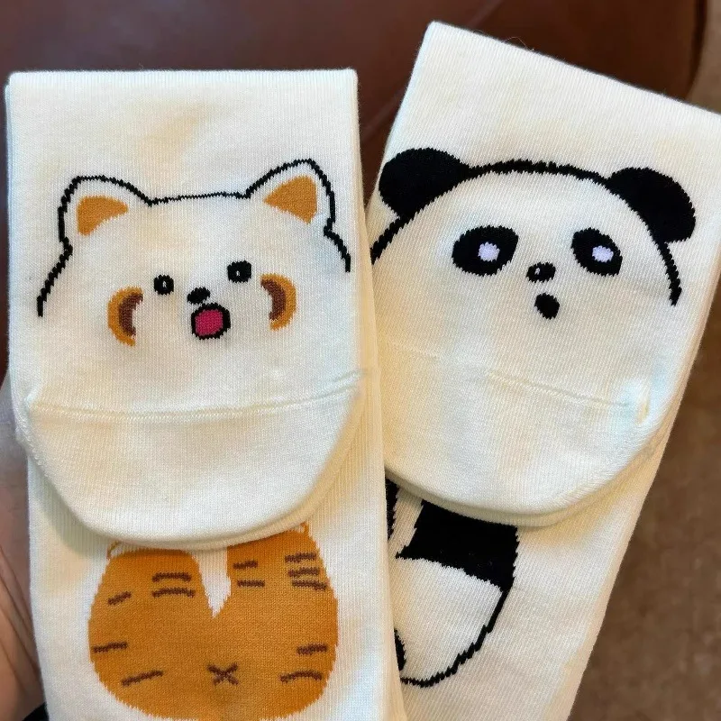 1-4 أزواج Kawaii جوارب بصور حيوانات للنساء الفتيات مضحك الكلب القط بعقب الكرتون لينة تنفس طاقم الجوارب منتصف أنبوب النوم الطابق Sockings #5