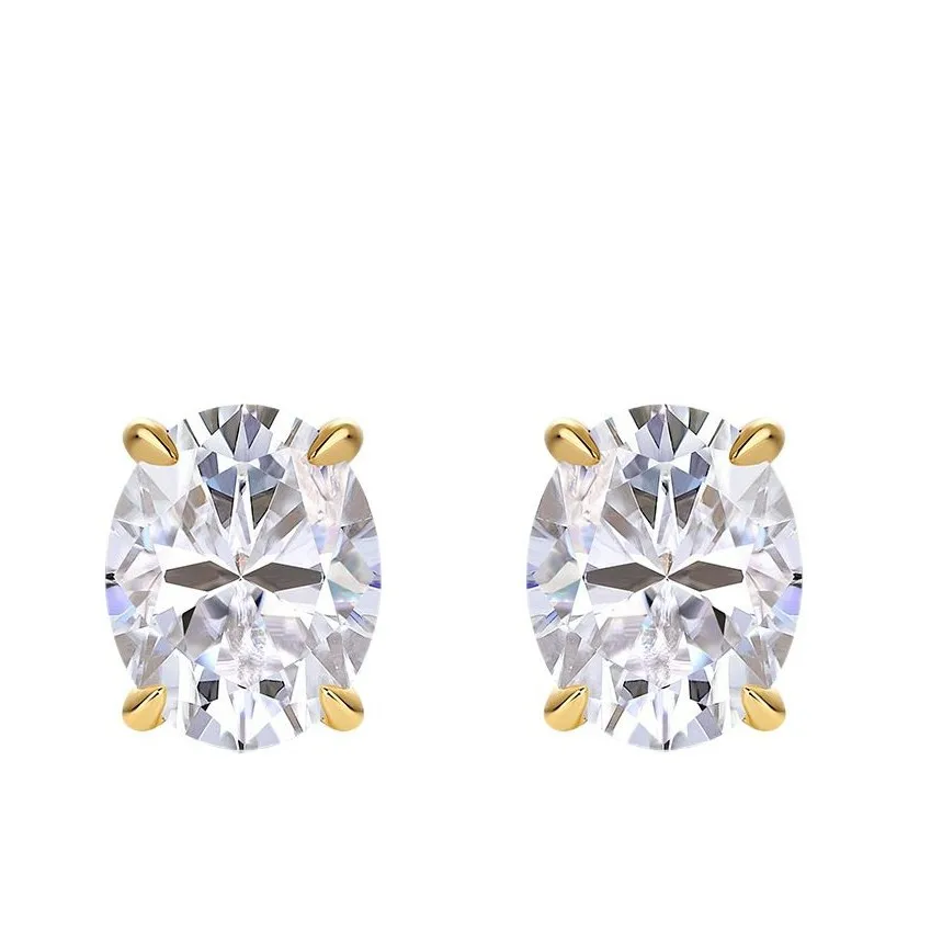 

4 Carat Oval Moissanite Yellow Gold S925 Silver Earrings Women Engagement Gift