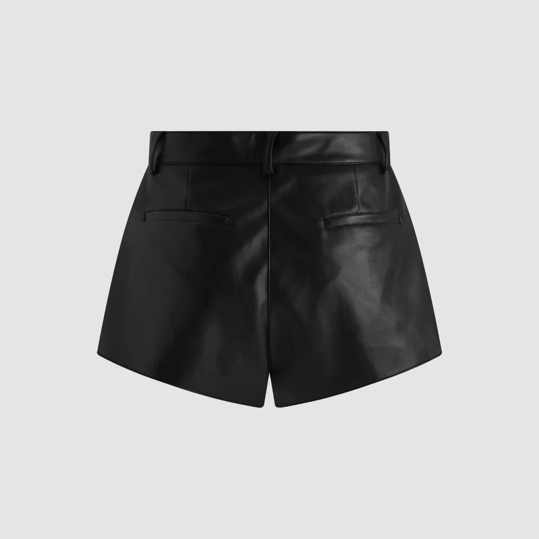 2026 High-Waisted Faux Leather Shorts with Belt Loops – Structured A-Line PU Hot Pants in Classic Black