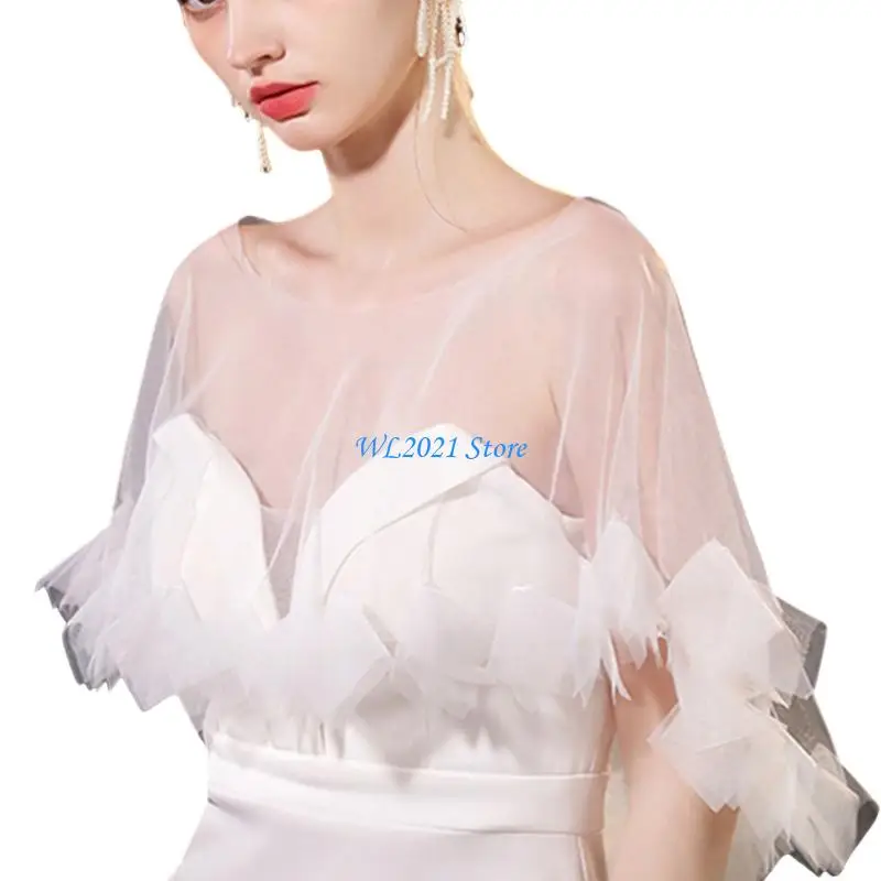 

G5GC Elegant Lace Trimmed Wedding Shawl Softable Durability Polyester Women Shawl for Ceremonies and Romantics Photo Shoots