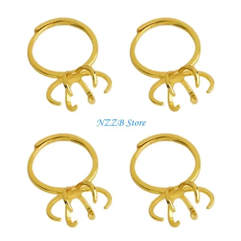 

T21F Set of 4 Durable Adjustable Rings Base Gold/Silver Plated Irregular Claws Bases Perfect for Personalized Jewelry Making
