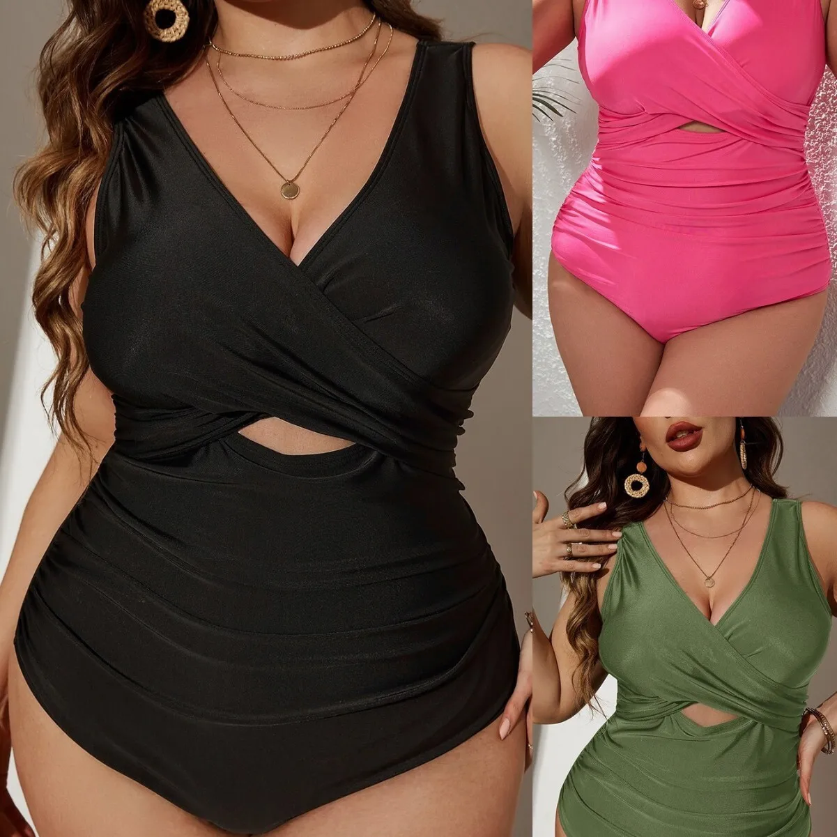 

New Plus Size One-piece Swimsuit Women's Beach Swimsuit Solid Color Multi-color Polyester High Elasticity Swimsuit Casual Y2k