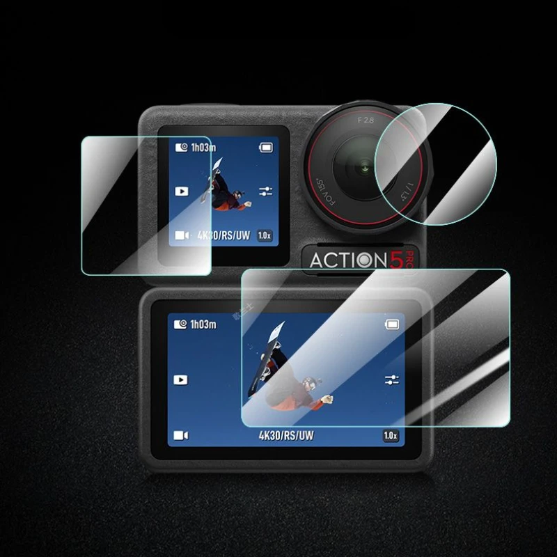 1Set Tempered Glass for DJI Action5 Pro Action5Pro Camera Screen Protector Full Cover Camera Lens LCD Display Screen Film