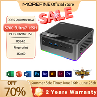 MOREFINE S700 Mini PC Intel Ultra 7 155H CPU 32GB DDR5 2TB NVMe M.2 SSD Triple Display Output WiFi6E BT5.3 Computer Gaming PC