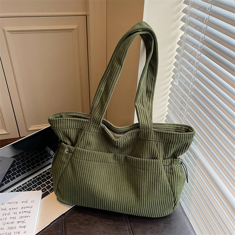 

New Corduroy Zipper Solid Color Soft Women's Tote Bags Fashion Simple Handbag Hot Selling Versatile Casual Shoulder Bags