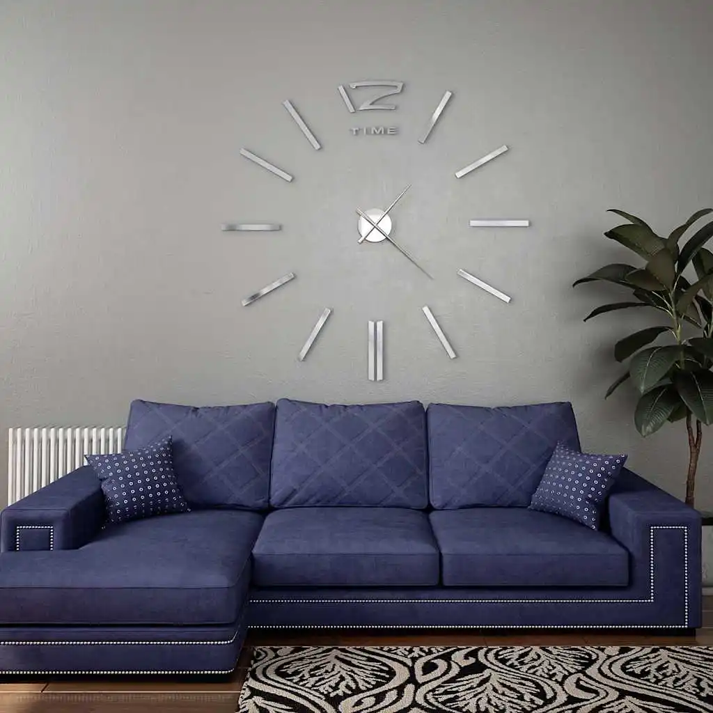 3D-Wanduhr, Modernes Design, 100 cm XXL, Silberner Spiegel Geräuschlose Uhr Geschenk für Feiertage Heim- und Bürodekoration (Ohne Batterie)