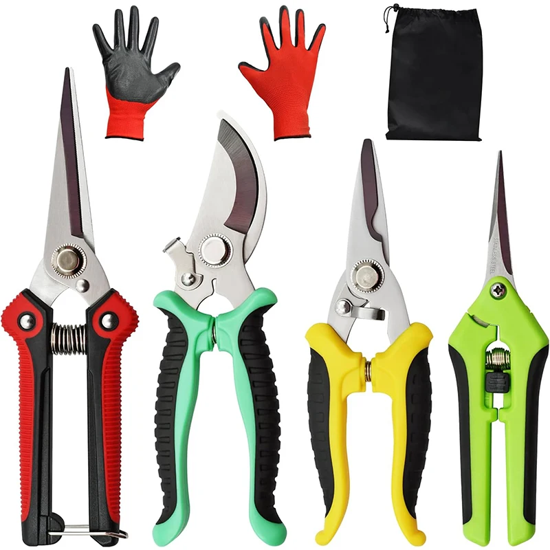 

4PCS Garden Pruning Shears Stainless Steel Blades With Bag Handheld Scissors Set With Gardening Gloves Heavy Duty Gardening Tree