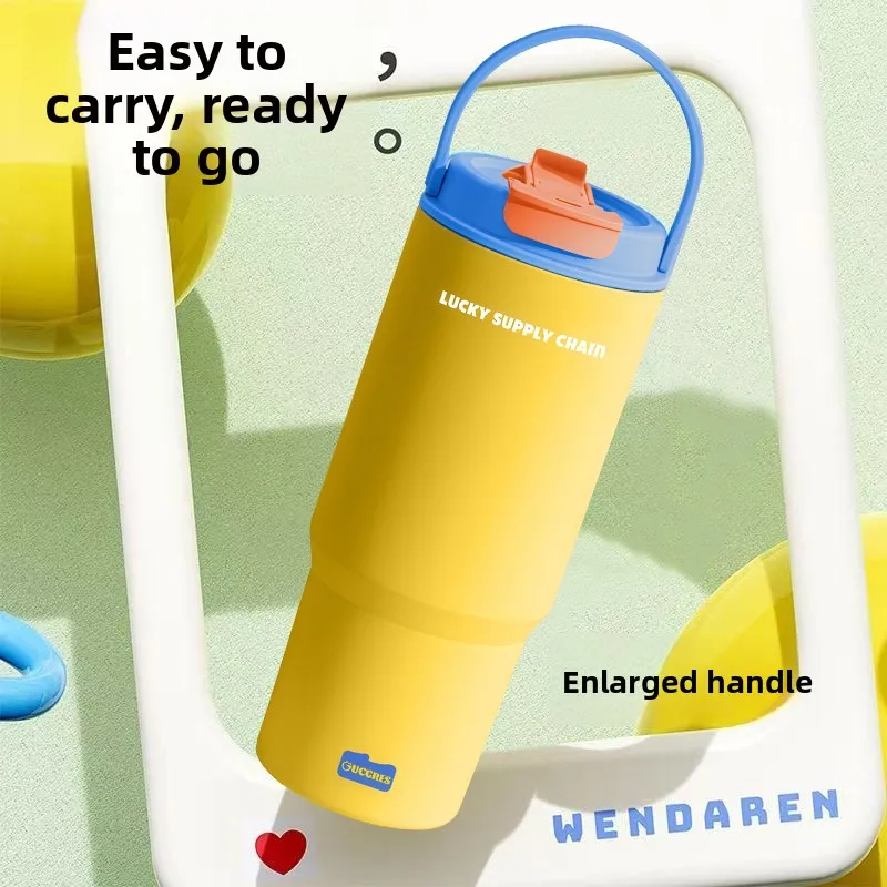 

Large Capaci Thermal Cup Student Mega Size St Water Cup High Aesthetic Office Tea Brewing Ice Dominating Cup with Handle