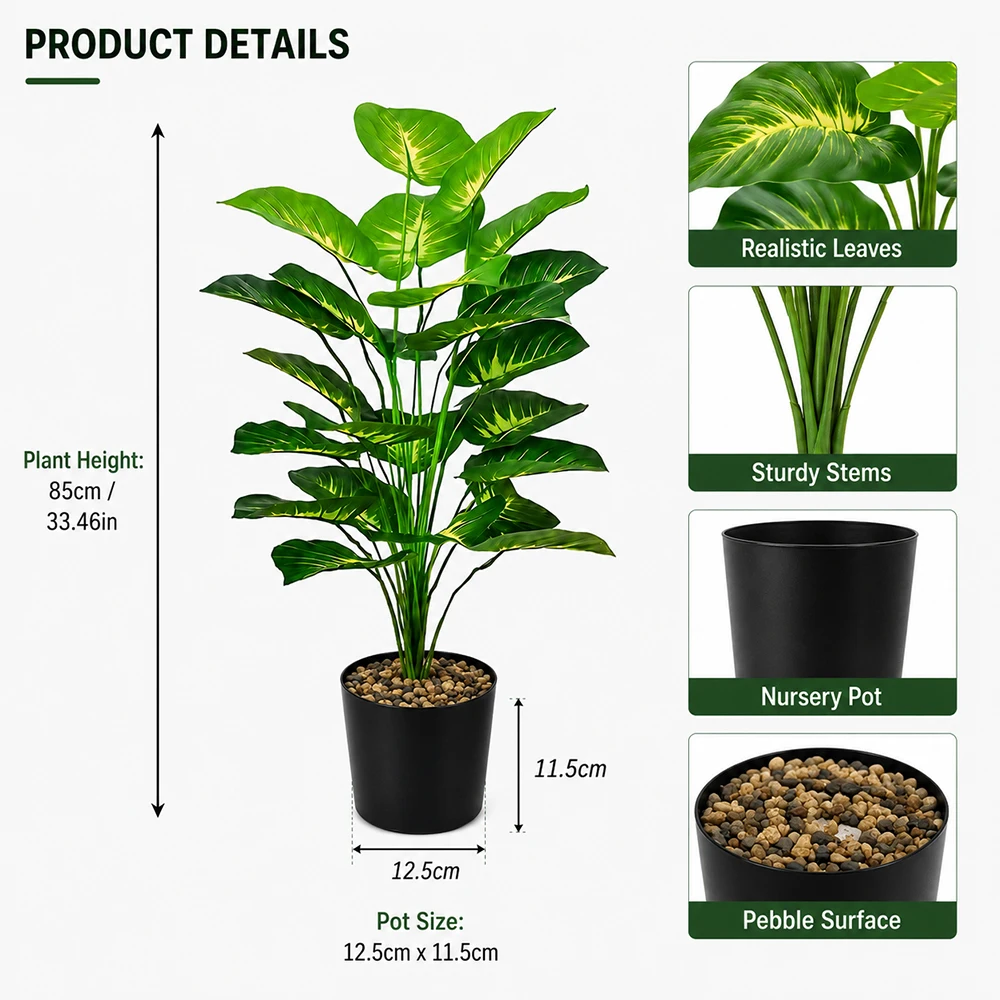 85cm Artificial Pothos Plants Tree with Black Pot Fake Plant for Home Living Room Office Entrance Door Outdoor Balcony Decor view 4