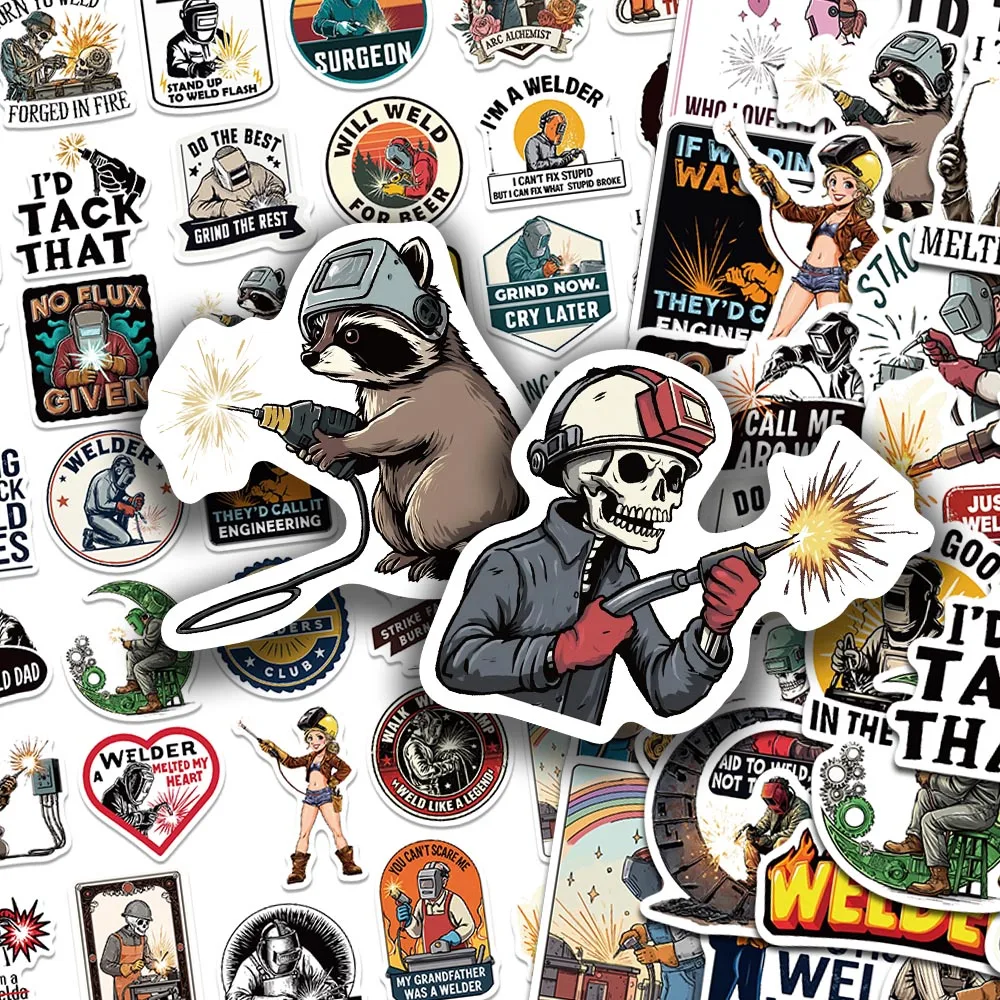 50pcs Super Electrician Welding Stickers Retro Americana Welder Quote Vinyl Decals for Toolbox Helmet Backpack Laptop & DIY