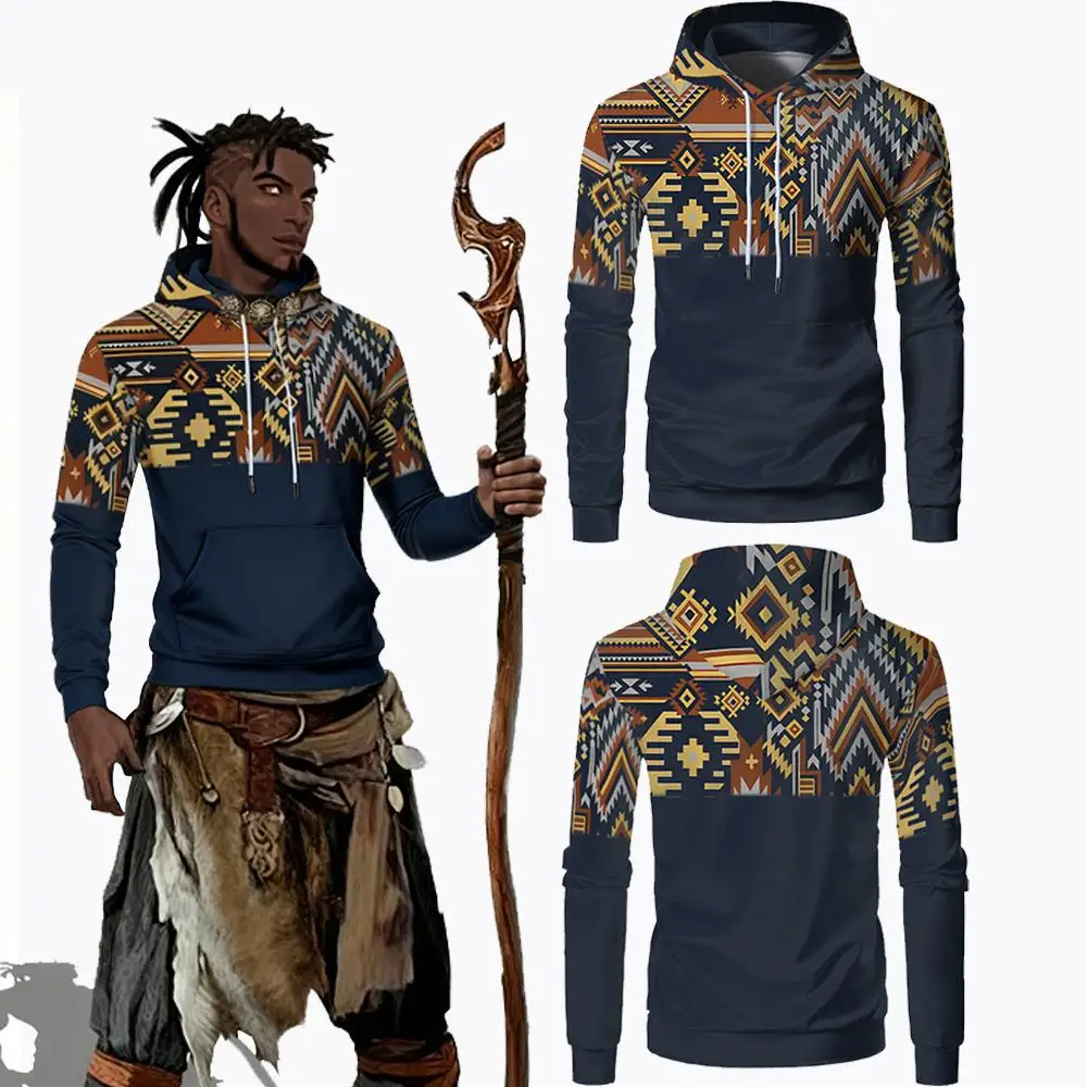 

New Men's Tribal Totem Pattern Hoodie Autumn And Winter Fashion Long Sleeve Pullover Street Casual Super Loose Sweatshirt