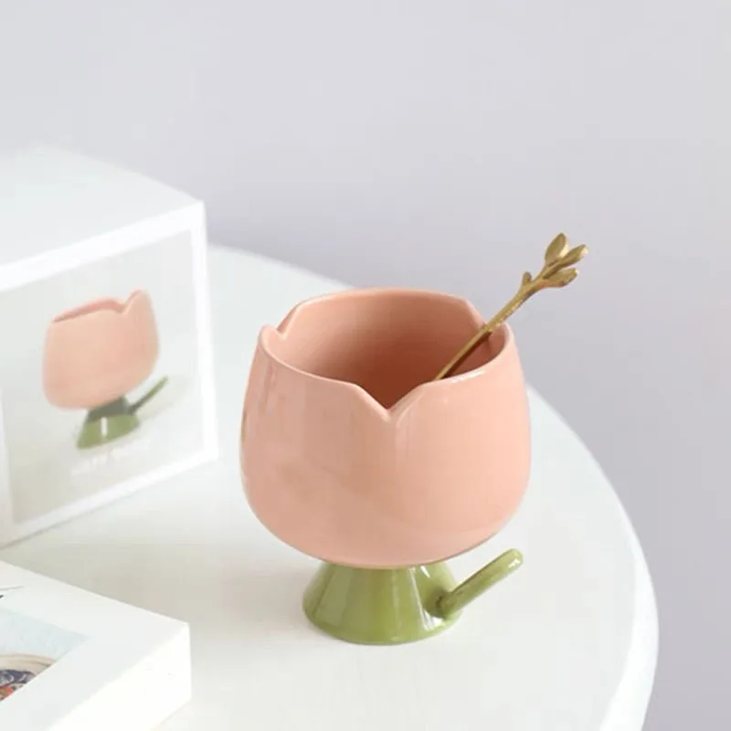 

Cute Flower Ceramic Mug High-value Dessert Bowl Breakfast Oats Cup Coffee Milk Mug Household Tableware Pudding Cup Dessert Bowl