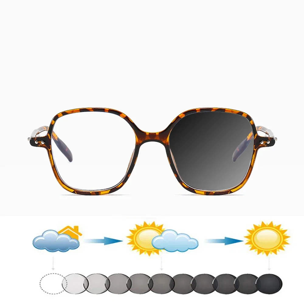 

Leopard print Oversized Round Vintage TR90 Full-rim Comfortable Photochromic Reading Glasses +0.75 To +4