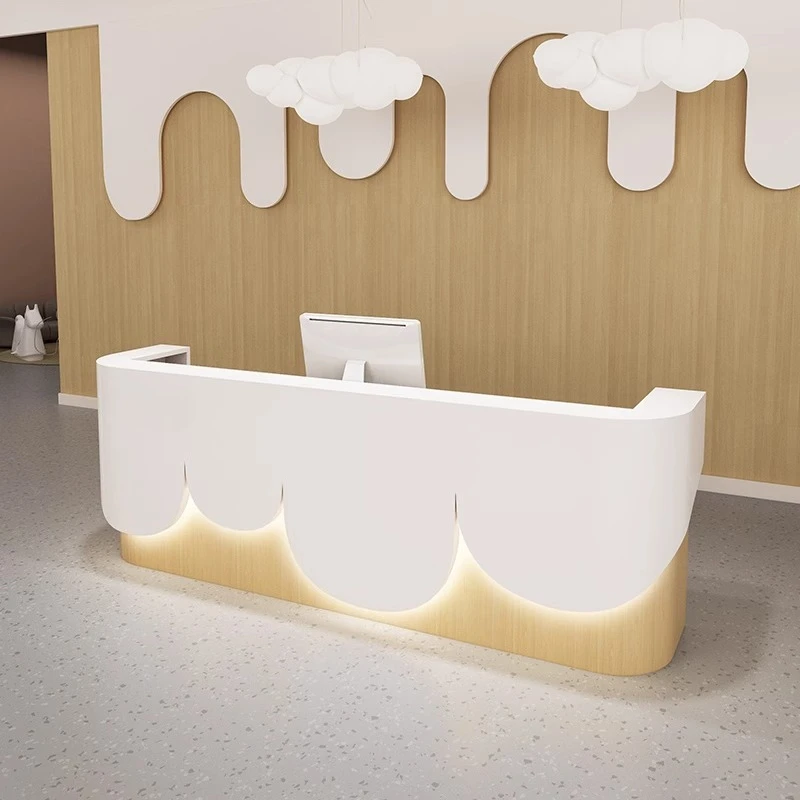 Design Unique Reception Desks Bar Led Lights Welcome Beauty Shelves Reception Desks Aesthetic Best Mostrador Trendy Furniture