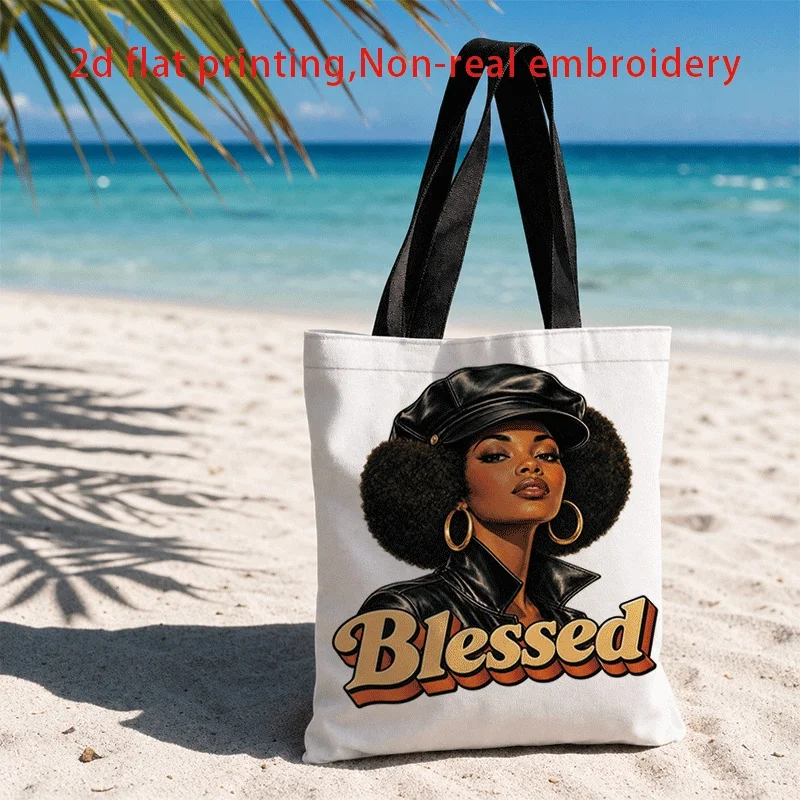 1pc, 2D Flat Printing, White Tote Bag with a Image and the Word 