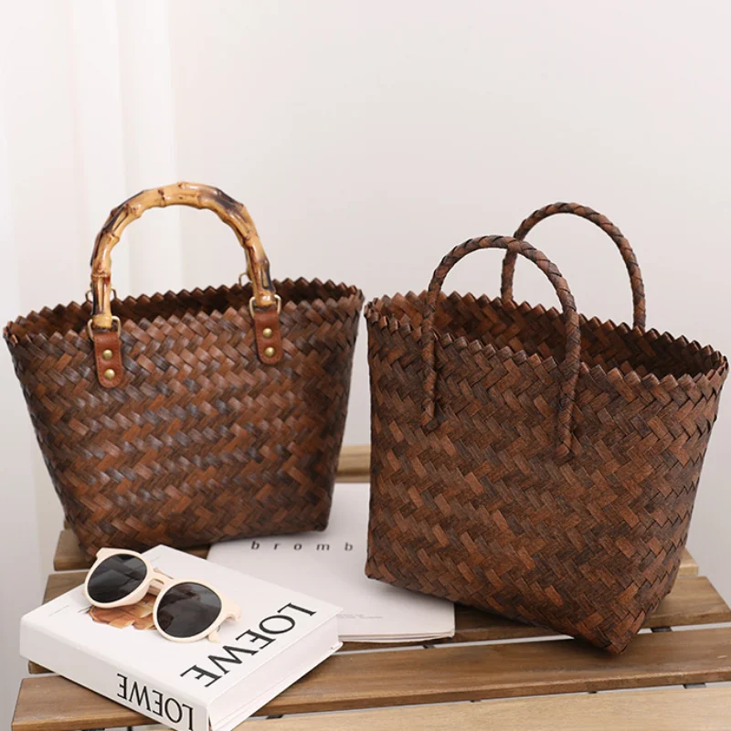 Woven Handbag For Women Retro French Straw Woven Bag Versatile Large Capacity Waterproof Bag Vacation Beach Bag