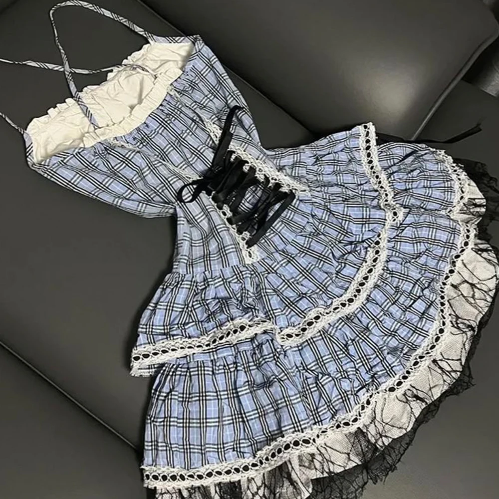 Japanese Kawaii Sweet Waist Thin Belt Dress Cute Lolita Sleeveless Dress Y2K Elegant Slimming Fashion Lace Skirt 2026 Summer view 3