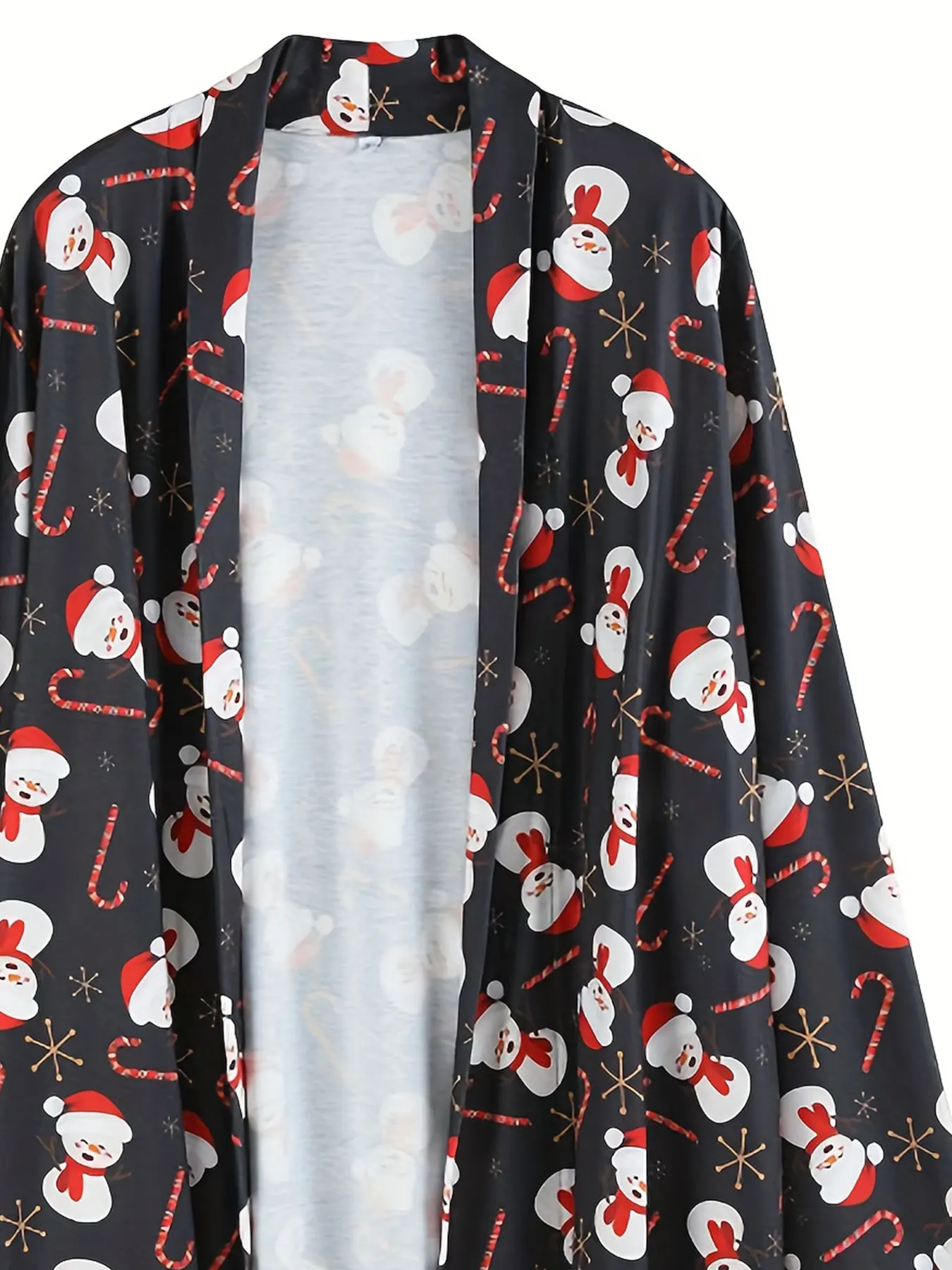 Plus Size Christmas Casual Cardigan, Women's Plus Graphic Print Long Sleeve Open Front Cardigan