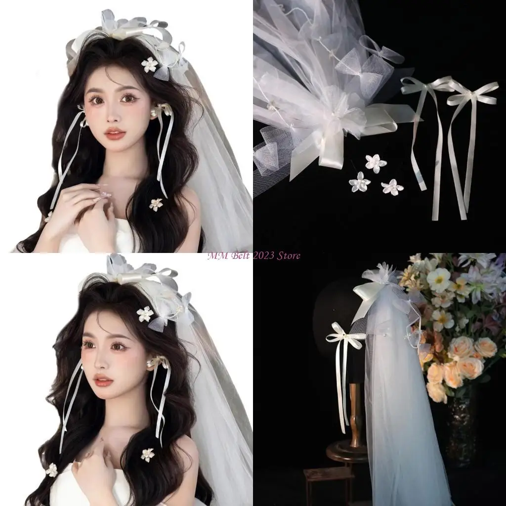 

49ME Stylish Bows And Tassels Hair Accessories Hair Clip Veil For Weddings And Party