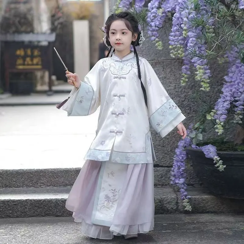 2026 Girls' New Ming Hanfu Set Children's Spring/Autumn Chinese Ancient Style Tang Dress Kids' Performance Costume Dress LJ393