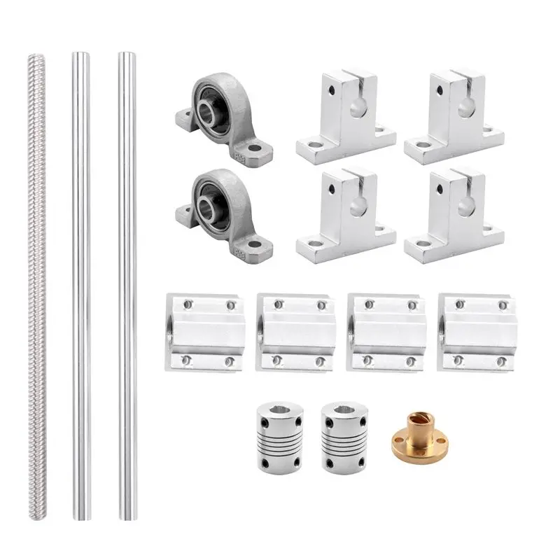 AEE2-15Pcs 200Mm Optical Axis Guide Bearing Housings Aluminum Rail Shaft Lead Screw Rod Slide Bushing Shaft Coupling Cnc Parts