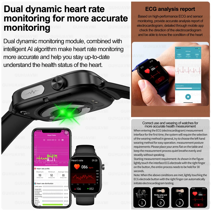 New For HUAWEI Xiaomi Uric Acid Blood Fat Smartwatch ECG Blood Glucose Heart Rate Blood Pressure Health Monitoring Smart Watches